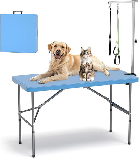 ynhurenth 49'' Pet Grooming Table for Large Dogs, Foldable Professional Grooming Table for Dogs at Home with Double Loops/Adjustable Arm, Capacity up to 330lbs, Blue