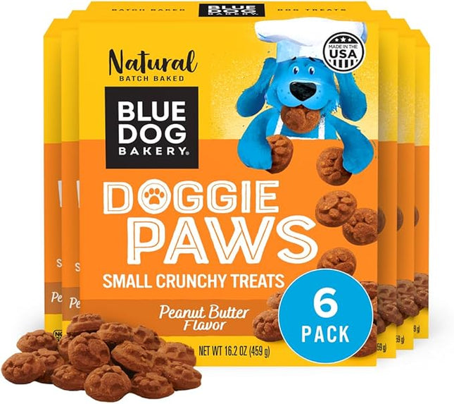 Blue Dog Bakery Natural Dog Treats, Doggie Paws, Peanut Butter, 16.2oz (6 Count)