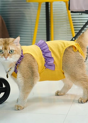 Cat Recovery Suit,Kitten Onesie After Surgery,E-Collar Alternative for Abdominal Wound and Skin Diseases,Soft Breathable Bodysuit After Spay（Yellow-XL）