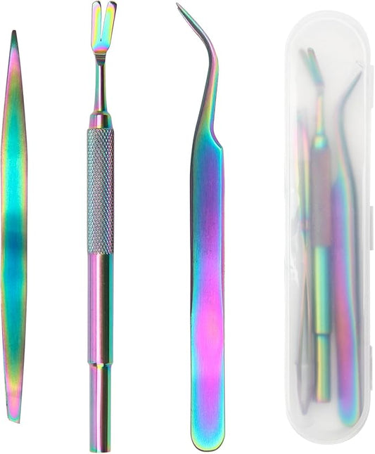 3 in 1 Tick Remover Kit, Stainless Steel Tick Remover Tweezers Tools Set for Pet Dog, Cat, with Storage Box (Colorful)