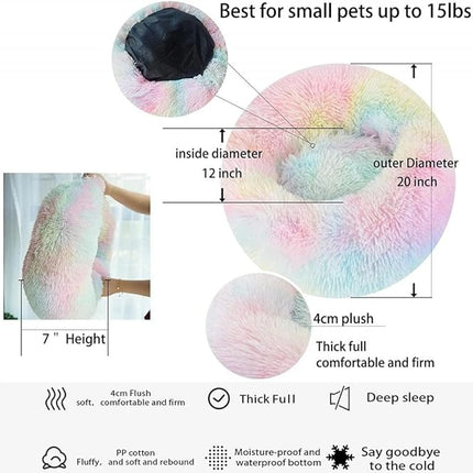 Cat Beds for Indoor Cats - Anti Anxiety Round Dog Beds for Small Medium Dogs, Fluffy Plush Faux Fur Pet Bed (Rainbow, Large 24" L x 24" W)