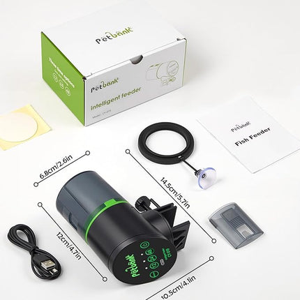 Automatic Fish Feeder for Aquarium - Auto Fish Food Dispenser Rechargeable for Small Large Tank with USB Charger Cable，12/24/48H Interval Esay Set Up (Black, CY-019)