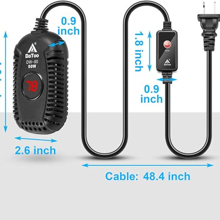 Small Aquarium Heater 50W Mini Fish Tank Heater 50 Watt Submersible with LED Temperature Display
