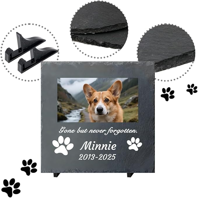 Dog Memorial Gifts for Loss of Dog, Personalized Pet Memorial Stone, Custom Dog Grave Marker with Name & Photo, Sympathy Gifts for Bereaved Pet Owners, Cemetery Decor (Style K)