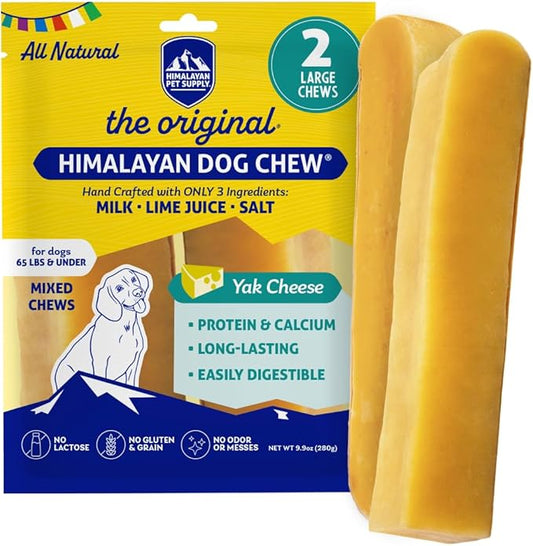 Himalayan Dog Chew Original Yak Cheese Dog Chews, 100% Natural, Long Lasting, Gluten Free, Healthy & Safe Dog Treats, Lactose & Grain Free, Protein Rich, Mixed Sizes, 2 Sticks (521139)