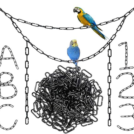 600-Piece Black Plastic Chain Links & Toys - Interlocking C-Clip Bird Cage Accessories for Parakeets, Sugar Gliders, Small Pets (Climbing/Swinging Toys)