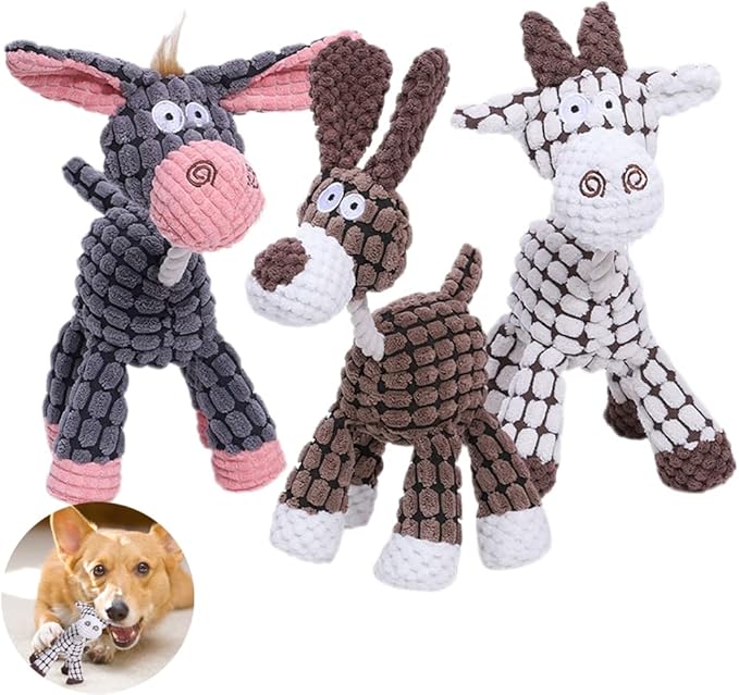 soputry 3Pcs Squeaker Plush Toy for Aggressive Chewers, Robust Plush Indestructible Dog Chew Toys with Squeakers, Interactive Stuffed Plush Dog Squeak Toy for Small Medium Large Dogs (Set of 3)