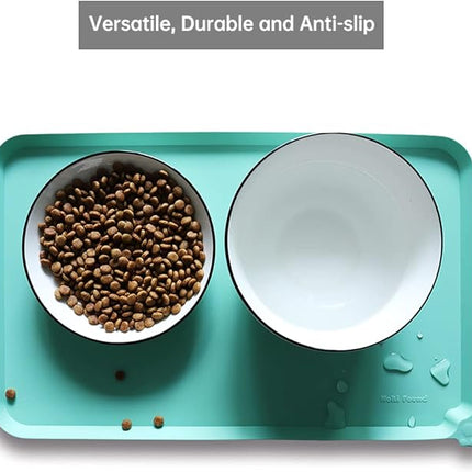 Hoki Found Silicone Pet Food Mats - Non Slip Cat & Dog Bowl Placemats - Waterproof Pet Feeding Mats - Cool Mint