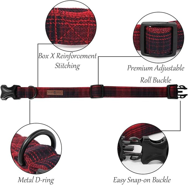 Lionet Paws Dog and Cat Collar with Bowtie Grid Dog Collar Plastic Buckle Light Adjustable Collars for Small Dogs Pets