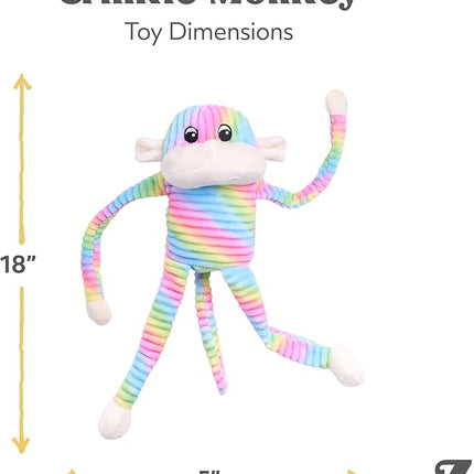 ZippyPaws - Spencer The Crinkle Monkey Dog Toy, Squeaker and Crinkle Plush Toy - Rainbow, Large