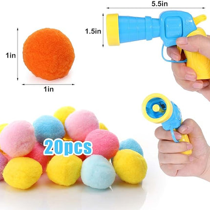 Aiersa Cat Toy Ball Launcher, Plush Ball Shooting Gun with 20 Pom Pom Balls, Interactive Indoor Cat Fetch Toy