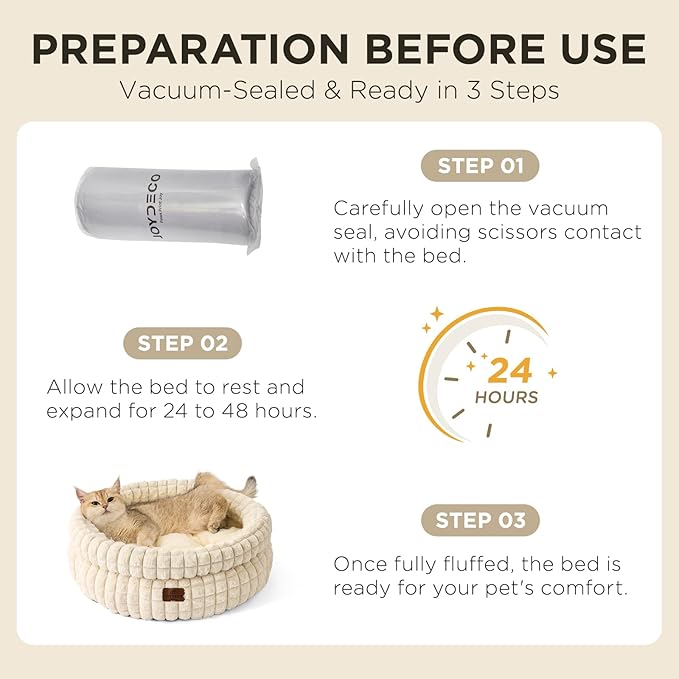 Joydeco Beige Cat Bed Kitten Bed, Washable Round Cat Beds for Indoor Cats, Ultra Soft Plush Pet Bed for Puppy and Kitten with Anti-Slip, Small