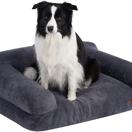 Hollypet Fluffy Plush Pet Sofa Soft Calming Pet Sofa Beds for Medium and Large Dogs, L, Gray