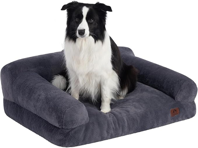Hollypet Fluffy Plush Pet Sofa Soft Calming Pet Sofa Beds for Medium and Large Dogs, L, Gray