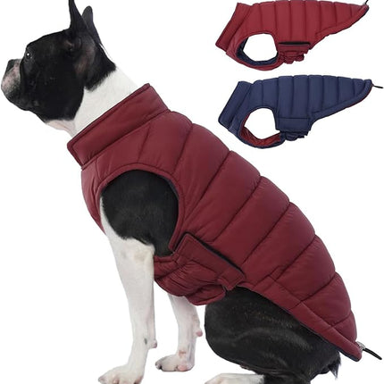 Lelepet Reversible Dog Coat Waterproof Dog Jacket Windproof Puffer Vest for Winter Warm Lightweight Coats for Small Dogs Adjustbale Hook & Loop Pet Apparel with Leash Hole, Chihuahua, Wine Red, XS