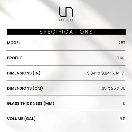 UNS Ultra Clear Rimless Tank - 5.9GAL | 22.5L - 9.84x9.84x14.17 | 25x25x36 CM, 5mm Glass Thickness, Leveling Mat Included - Low Iron, High Clarity Fish Tank w/ 45° Mitered Edge - [25T]