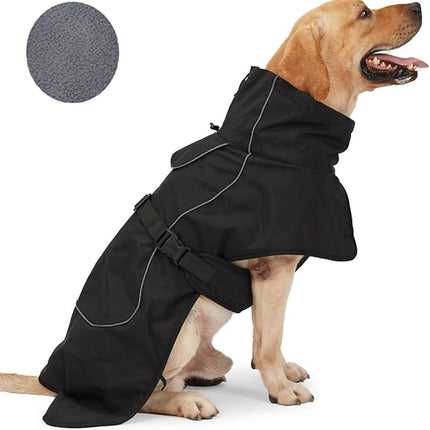 Black S Dog Raincoat - Waterproof Winter Dog Jacket with Velvet Inner, Reflective Strip