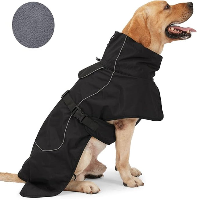 Black S Dog Raincoat - Waterproof Winter Dog Jacket with Velvet Inner, Reflective Strip