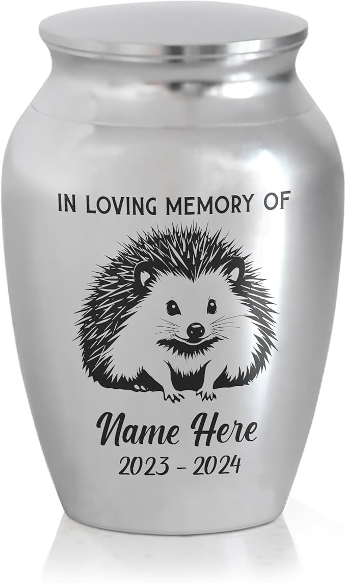Artsy Woodsy Personalized Hedgehog Pet Memorial Cremation Mini Urn, Decorative Keepsake Small Urns for Ashes 2.56 inch, Remembrance Gifts for Pet Lovers in Loving Memory (01, 2.56x1.77)