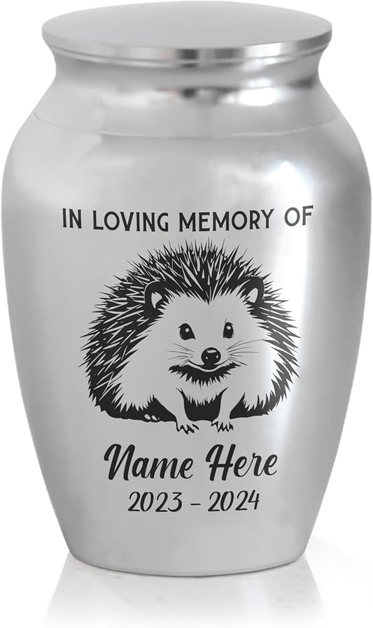Artsy Woodsy Personalized Hedgehog Pet Memorial Cremation Mini Urn, Decorative Keepsake Small Urns for Ashes 2.56 inch, Remembrance Gifts for Pet Lovers in Loving Memory (01, 2.56x1.77)