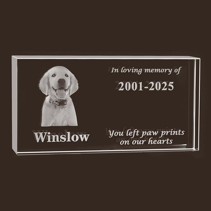 Crystal Pet Memorial Stone, Custom Laser Engraved Photo Remembrance Block with Gift Box, Pet Loss Sympathy Gift