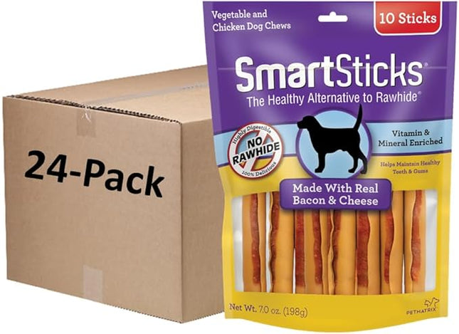SmartBones SmartSticks, Treat Your Dog to a Rawhide-Free Chew Made With Real Bacon and Cheese, 10 count (24 pack)