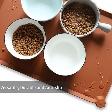 Hoki Found L Silicone Non Slip Pet Dog Cat Bowl Mats - Placemat - Feeding Mat - Waterproof - For Carpet - Caramel