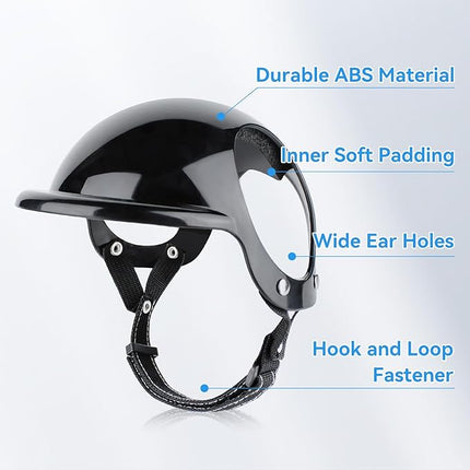 LESYPET Dog Helmet for Small Dogs, Puppy Motorcycle Helmet with Ear Hole Small Dog Hat with Adjustable Strap, Black X-Small