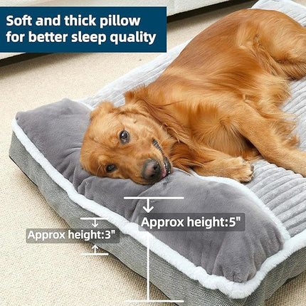 Dog Bed for Large Dogs, Dog Mattress with Pillow for Crate Kennel, Sofa pet Bed, Super Soft pet Bed for Medium, Jumbo, Small Dogs Breeds (Grey, Large:(36"x27"x3")