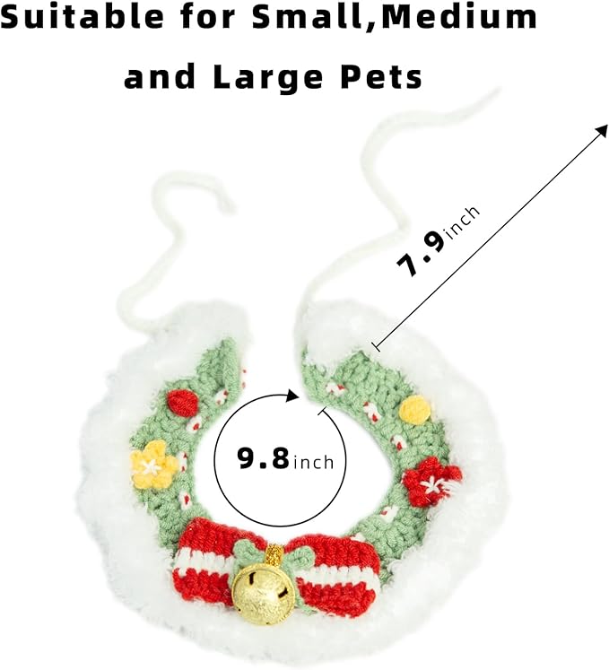 Christmas Cat Costume, Handmade Dog Holiday Outfit with Christmas Tree Hat & Wreath Scarf Set, Adjustable, Lightweight & Breathable, Pet Accessories for Xmas Party & Photos