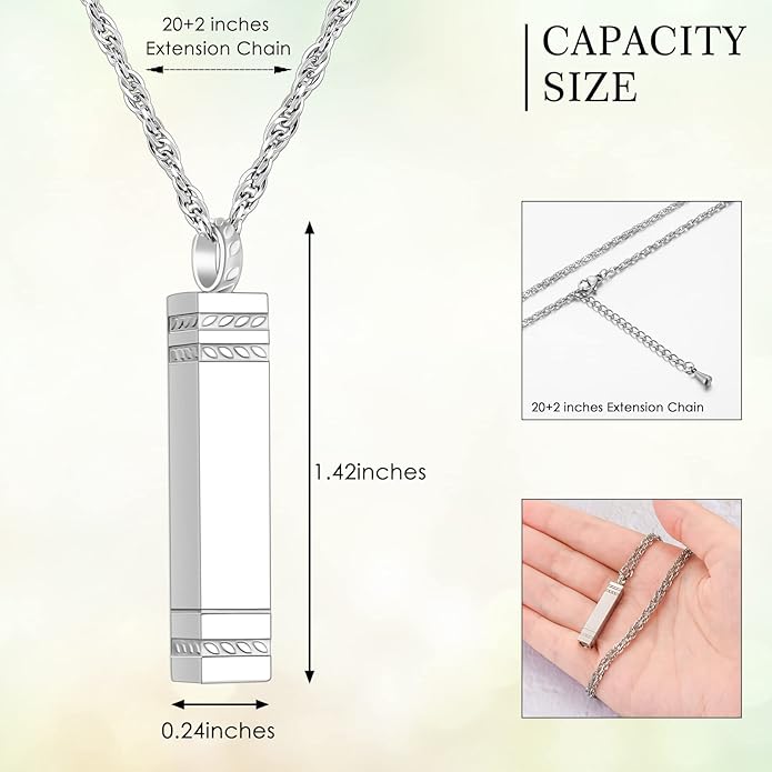 abooxiu Urn Necklace for Ashes Memorial Cremation Jewelry for Ashes Stainless Steel Ashes Jewelry Cube Ashes Necklace Bar Urn Pendant for Women Men