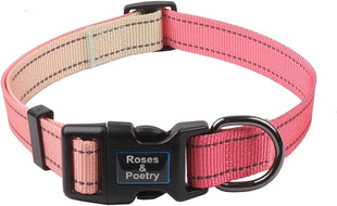 Roses&Poetry Large Reflective Female Collar with Pink Gradient Color, Adjustable Durable Dog Collar for Small Medium Large Dogs