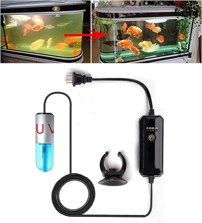 Aquarium UVC Clean Light Algae Clear Green Bloom Clean Fish Tank UVC Water Clean Lamp for Sump Pond Filter Tank (3W with Timer)