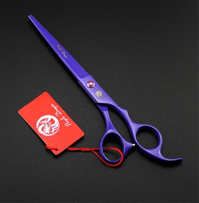 Purple Dragon Professional 7.0 inch 4PCS Pet Grooming Scissors Kit Japan Premium Steel Straight & Curved & Thinning Blade Dog Hair Cutting Shears Set with Case