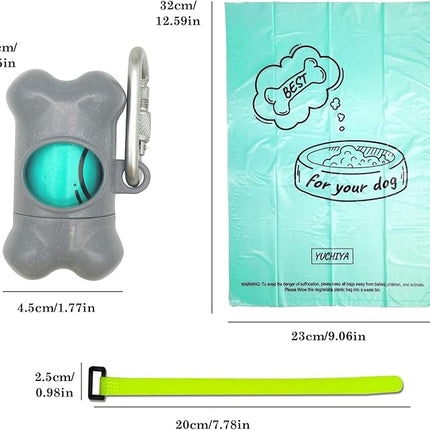 Dog Poop Pickup Bags Holder Dispenser with Standard-Sized Leak-Proof Scented Doggy Waste Bags and Carabiner with Safety Lock&Fastener Never Loose on Leash Lead Again (2 Holders 30 Bags, Grey)