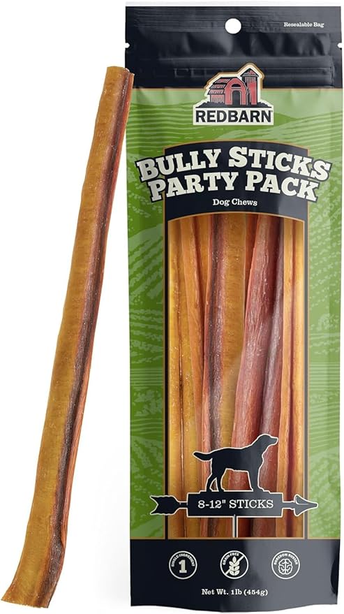 Redbarn Pet Products All Natural 8"-12" Bully Sticks for Medium/Large Dogs - Healthy Long Lasting Chews Variety Party Pack - 100% Beef Single Ingredient Low Odor Rawhide Free - 1lb