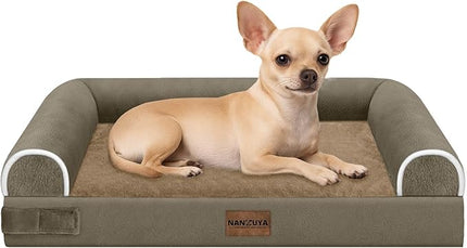 Small Dog Bed Orthopedic Washable: Beds Bolster Small Sized Dogs Bed Egg Crate Foam Couch Sofa Waterproof with Removable Cover - Brown