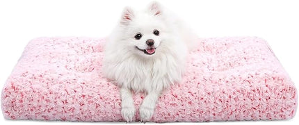 KSIIA Washable Dog Bed Deluxe Plush Dog Crate Beds Comfy Kennel Pad Anti-Slip Pet Sleeping Mat for Large, Jumbo, Medium, Small Dogs Breeds, 23" x 18", Pink