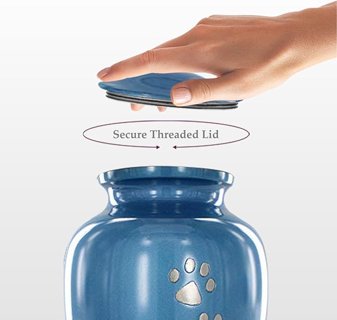 Trupoint Memorials Large Pet Urn for Dogs and Cats Ashes, Paws Print Blue Cremation Urns for Pets up to 122 lbs