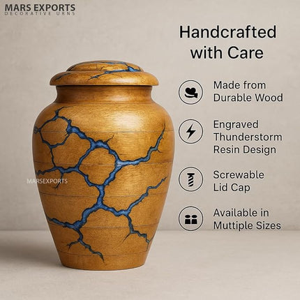 Handcrafted Wooden Urn for Human Ashes Adult Male - Small Decorative Urn for Ashes for Women & Men - Funeral & Burial Urn - Holds Up to 20lbs (Small)