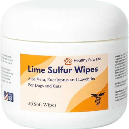 Lime Sulfur Wipes - Relief for Itching, Scratching, and Redness - Infused with Lime Sulfur, Aloe & Essential Oils - Skin Care Solution for Pets (50ct, 2" Skin Soothe Wipes)