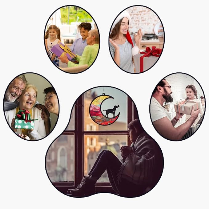 Sun Catchers Indoor Window-Dog Memorial Gifts for Loss of Dog,Dog Kissing Butterfly on The Moon,Personalized Decoration with Name