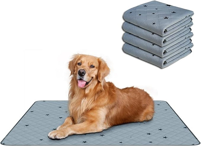 RIOUSSI Washable Pee Pads for Dogs, Reusable, Absorbent, Leakproof, Non Slip Pet Puppy Pads for Potty Training. Gray Stars, 24x36 Inch(4pack)