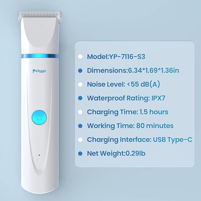 3-in-1 Dog & Cat Grooming Kit - Rechargeable Cordless Pet Hair Clippers with Nail Grinder & Paw Trimmer & 5 Guide Combs, Low Noise Dog Clippers for Grooming Small Medium Pets