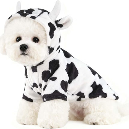 FLAdorepet Halloween Dog Cow Costume Outfits for Small Medium Large Dog Winter Fleece Puppy Jacket Coat Hoodie Funny Dog Clothes Golden Retriever (White, S)
