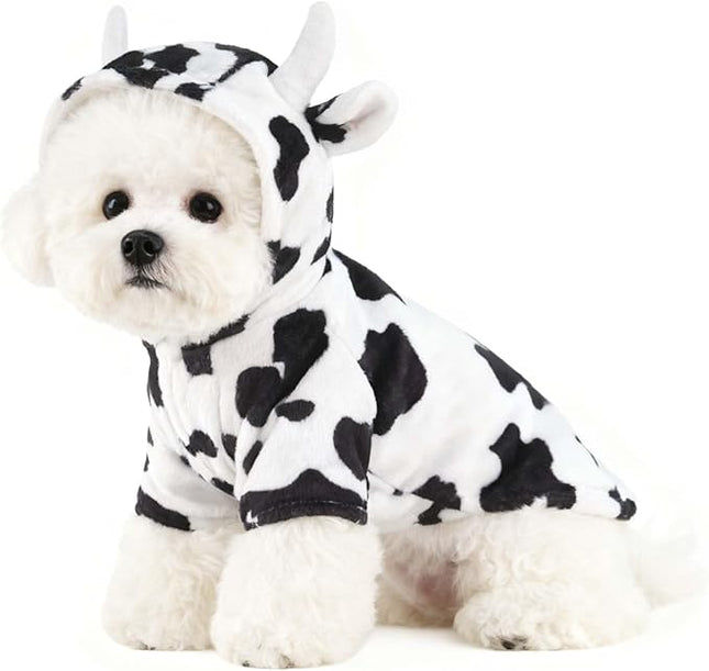 FLAdorepet Halloween Dog Cow Costume Outfits for Small Medium Large Dog Winter Fleece Puppy Jacket Coat Hoodie Funny Dog Clothes Golden Retriever (White, S)