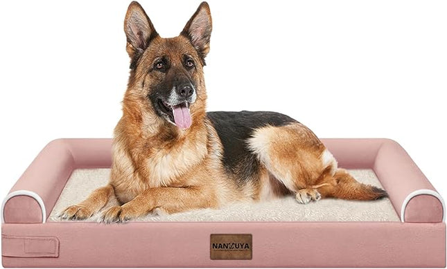 Large Dog Bed Orthopedic Washable: Extra Large Sized Beds for Jumbo Dogs Egg Crate Foam Sofa Couch Waterproof Removable Cover - Pink