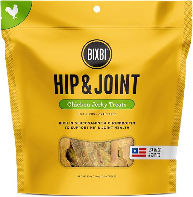 BIXBI Hip & Joint Support Chicken Jerky Dog Treats, 12 oz - USA Made Grain Free Dog Treats - Glucosamine, Chondroitin for Dogs - High in Protein, Antioxidant Rich, Whole Food Nutrition, No Fillers