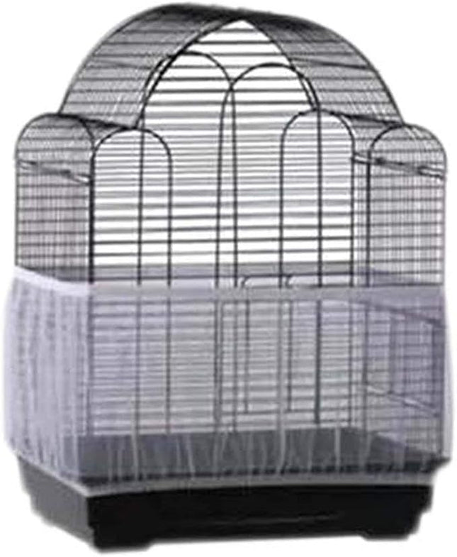 Bird Cage Seed Catcher Seeds Guard Parrot Nylon Mesh Net Cover Stretchy Shell Skirt Traps Cage Basket Soft Airy (M, White)