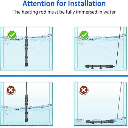 Adjustable Mini Aquarium Heater 5-10 Gallons Submersible Small Fish Tank Heater 50W Digital Display Thermostat External Temperature Controller (50W)